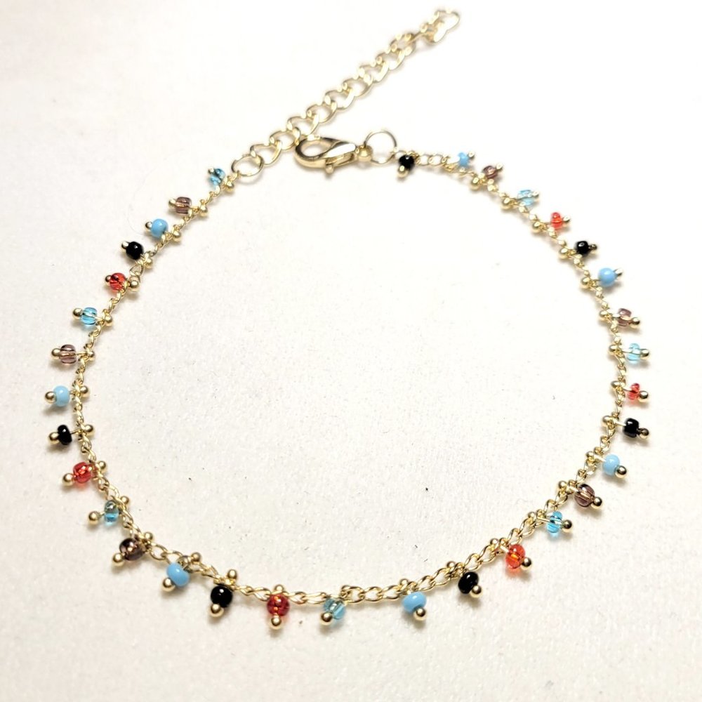 Tiny Gold Colorful Rainbow Seed Bead Anklet Ankle Bracelet